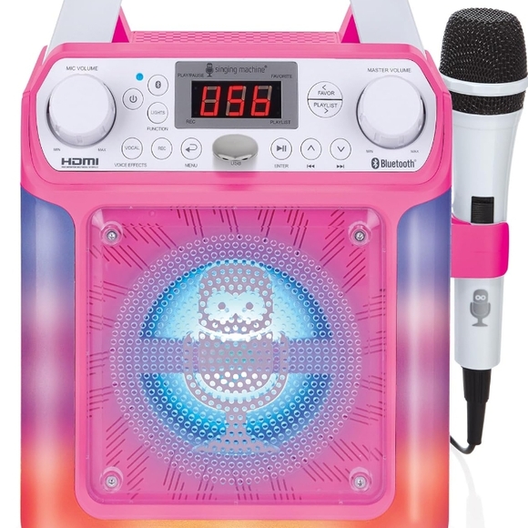 Pink and White Boombox with Microphone and Digital Display - Picture 6 of 10